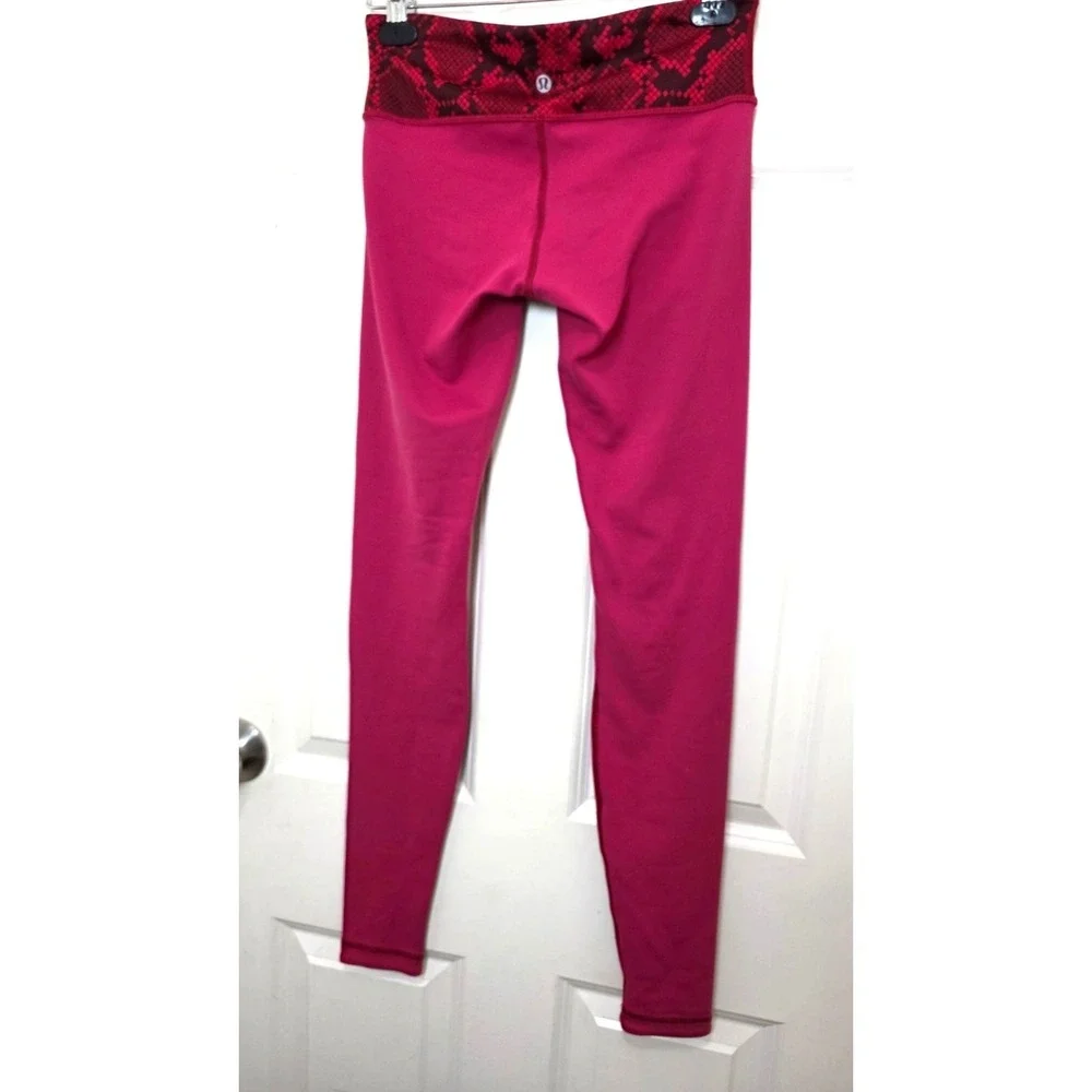 Lululemon Pink High-Waisted Leggings Red Snakeskin Print Waistband Size 6 - Picture 3 of 8